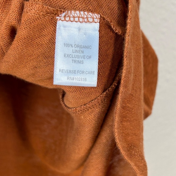 Garnet Hill size L organic linen puff sleeve top burnt orange jersey oversized - Picture 12 of 13